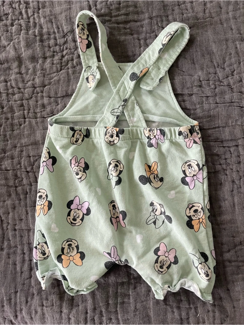 Disney Mint Green Minnie Mouse Bow Print Romper Overalls Adjustable 12 Months
